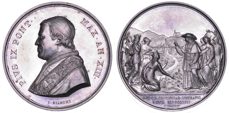 STATO PONTIFICIO. PIO IX (Giovanni Maria Mastai Ferretti), 1846-1878. Medaglia annuale in argento 1858/A. XIII. Viaggio nelle Province del 1857.  - Auction Numismatics - Cambi Casa d'Aste