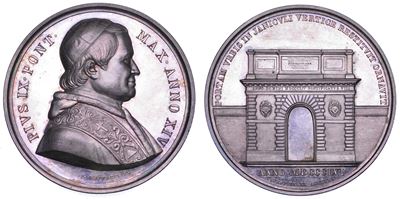 Medaglia in argento del Pontificato di Pio IX, 1859 - Nuova Porta San Pancrazio, Roma