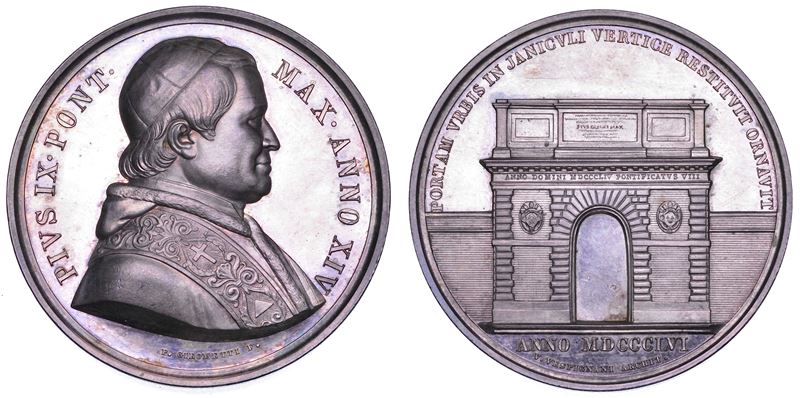 STATO PONTIFICIO. PIO IX (Giovanni Maria Mastai Ferretti), 1846-1878. Medaglia annuale in argento 1859/A. XIV. Nuova Porta San Pancrazio a Roma.  - Asta Numismatica - Cambi Casa d'Aste