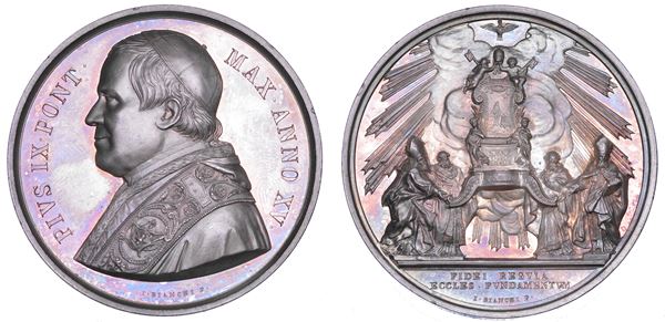 STATO PONTIFICIO. PIO IX (Giovanni Maria Mastai Ferretti), 1846-1878. Medaglia annuale in argento  1860/A. XV. Monito della Chiesa contro l'annessione dell'Emilia al Piemonte e alla Lombardia.