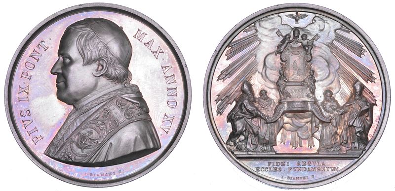 STATO PONTIFICIO. PIO IX (Giovanni Maria Mastai Ferretti), 1846-1878. Medaglia annuale in argento  1860/A. XV. Monito della Chiesa contro l'annessione dell'Emilia al Piemonte e alla Lombardia.  - Auction Numismatics - Cambi Casa d'Aste