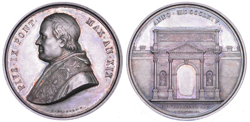 STATO PONTIFICIO. PIO IX (Giovanni Maria Mastai Ferretti), 1846-1878. Medaglia annuale in argento 1864/A. XIX. Restauro di Porta Pia edificata nel luogo dell'Antica Porta Nomentana.  - Auction Numismatics - Cambi Casa d'Aste