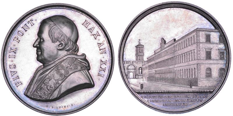 STATO PONTIFICIO. PIO IX (Giovanni Maria Mastai Ferretti), 1846-1878. Medaglia annuale in argento 1866/A. XXI. Il nuovo manicomio di Roma.  - Asta Numismatica - Cambi Casa d'Aste