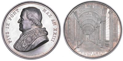 Giovanni Maria Mastai Ferretti, Medaglia annuale in argento del 1868 con busto di Pio IX e veduta...