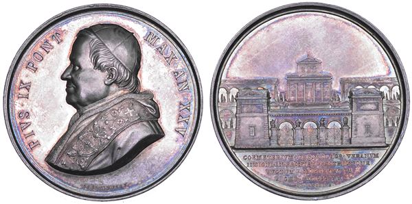 STATO PONTIFICIO. PIO IX (Giovanni Maria Mastai Ferretti), 1846-1878. Medaglia annuale in argento 1870 A. XXV. Il nuovo ingresso del Cimitero del Verano in Roma.