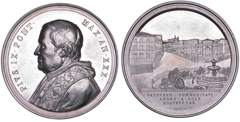 STATO PONTIFICIO. PIO IX (Giovanni Maria Mastai Ferretti), 1846-1878. Medaglia annuale in argento 1875/A. XXX. Costruzione del nuovo ospizio per i poveri.  - Asta Numismatica - Cambi Casa d'Aste