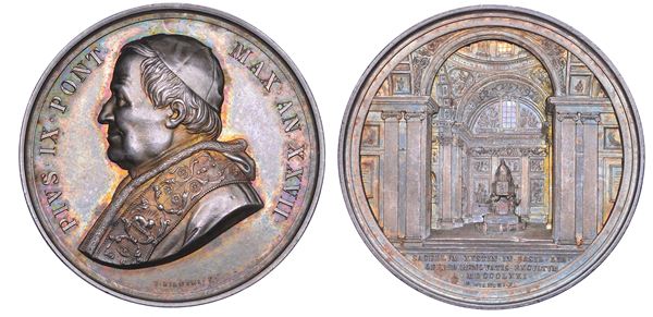 STATO PONTIFICIO. PIO IX (Giovanni Maria Mastai Ferretti), 1846-1878. Medaglia annuale in argento 1871/A. XXVII. Restauri alla Cappella Sistina in Santa Maria Maggiore.