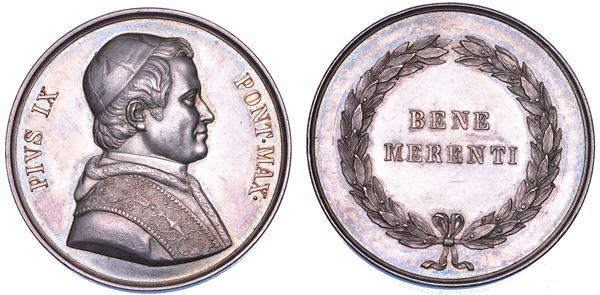 STATO PONTIFICIO. PIO IX (Giovanni Maria Mastai Ferretti), 1846-1878. Medaglia in argento. Ai Bene Merenti.