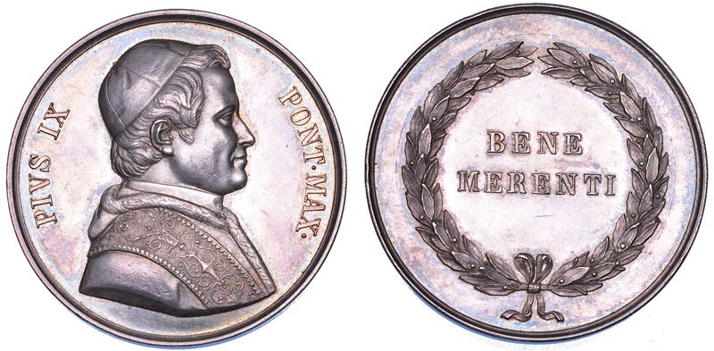 STATO PONTIFICIO. PIO IX (Giovanni Maria Mastai Ferretti), 1846-1878. Medaglia in argento. Ai Bene Merenti.  - Auction Numismatics - Cambi Casa d'Aste