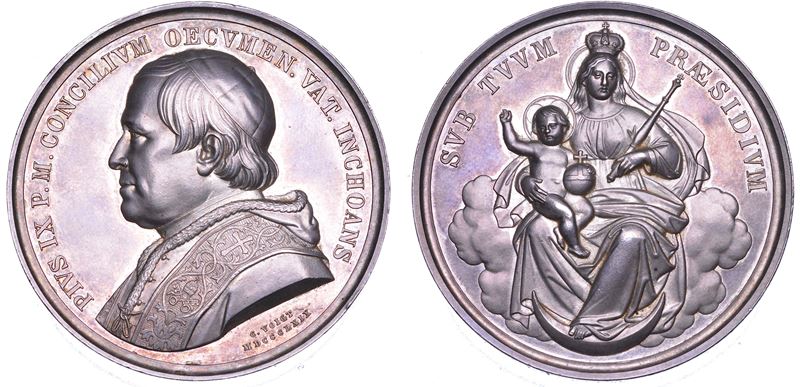STATO PONTIFICIO. PIO IX (Giovanni Maria Mastai Ferretti), 1846-1878. Medaglia in argento 1869. Invocazione della Beata Vergine sul Concilio Ecumenico Vaticano.  - Auction Numismatics - Cambi Casa d'Aste