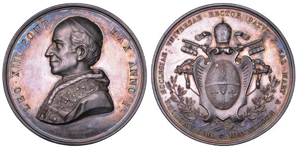 ROMA. LEONE XIII (Vincenzo Gioacchino Luigi Pecci), 1878-1903. Medaglia annuale in argento 1878 A. I. Elezione al Pontificato.