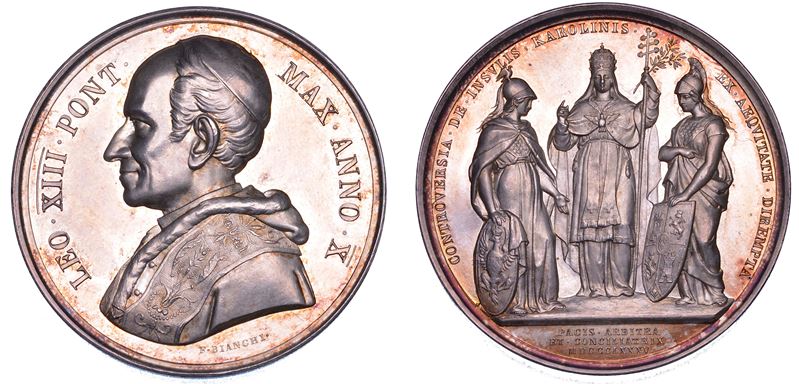 STATO PONTIFICIO. LEONE XIII (Vincenzo Gioacchino Luigi Pecci), 1878-1903. Medaglia annuale in argento  1887/A. X. Soluzione della controversia per le Isole Caroline.  - Asta Numismatica - Cambi Casa d'Aste