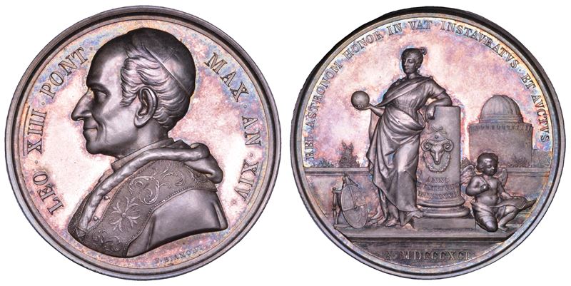 ROMA. LEONE XIII (Vincenzo Gioacchino Luigi Pecci), 1878-1903. Medaglia annuale in argento 1891/A. XIV. Lavori di restauro ed ammodernamento all'Osservatorio Astronomico Pontificio, futura Specola Vaticana.  - Asta Numismatica - Cambi Casa d'Aste