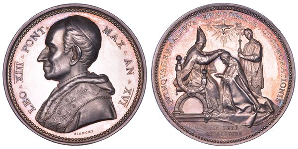 ROMA. LEONE XIII (Vincenzo Gioacchino Luigi Pecci), 1878-1903. Medaglia annuale in argento 1893/A. XVI. Giubileo Episcopale del Pontefice.