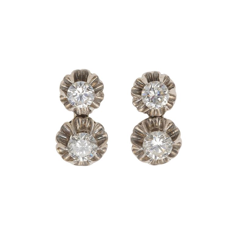 Pair of diamond and platinum earrings  - Auction Jewels - Cambi Casa d'Aste