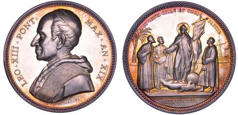 STATO PONTIFICIO. LEONE XIII (Vincenzo Gioacchino Luigi Pecci), 1878-1903. Medaglia annuale in argento 1896/A. XIX. Enciclica "Satis cognitum" per l'unità della Chiesa.  - Asta Numismatica - Cambi Casa d'Aste