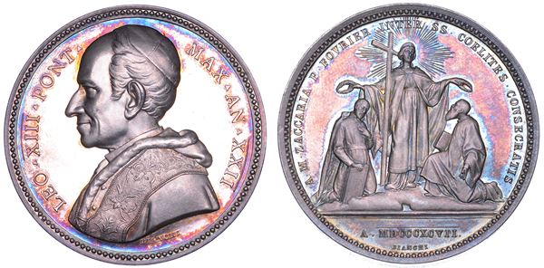 STATO PONTIFICIO. LEONE XIII (Vincenzo Gioacchino Luigi Pecci), 1878-1903. Medaglia annuale in argento 1899/A. XXII. Canonizzazioni dei beati Antonio Zaccaria e Pietro Fourier avvenute nel maggio del 1897.