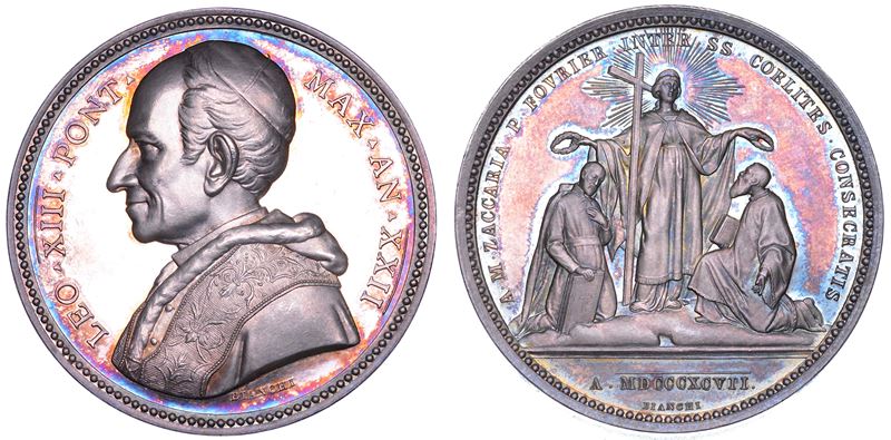 STATO PONTIFICIO. LEONE XIII (Vincenzo Gioacchino Luigi Pecci), 1878-1903. Medaglia annuale in argento 1899/A. XXII. Canonizzazioni dei beati Antonio Zaccaria e Pietro Fourier avvenute nel maggio del 1897.  - Auction Numismatics - Cambi Casa d'Aste