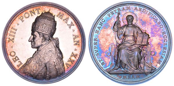 STATO PONTIFICIO. LEONE XIII (Vincenzo Gioacchino Luigi Pecci), 1878-1903. Medaglia annuale in argento 1902/ A. XXV. Anniversario del venticinquesimo anno di pontificato.