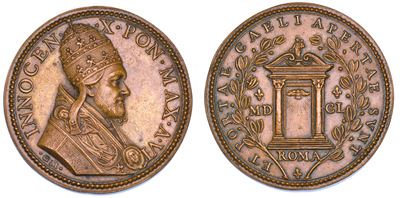 Innocenzo X (Giovanni Battista Pamphilj), Medaglia in bronzo, Apertura della Porta Santa, 1650