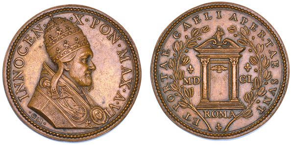 STATO PONTIFICIO. INNOCENZO X (Giovanni Battista Pamphilj), 1644-1655. Medaglia in bronzo 1650. Apertura della Porta Santa.