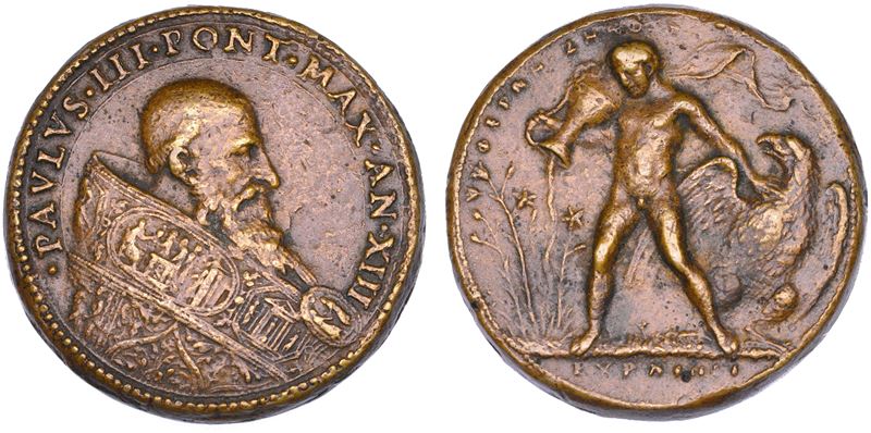STATO PONTIFICIO. PAOLO III (Alessandro Farnese), 1534-1549. Medaglia in bronzo A. XIII. Conferimento di Parma e Piacenza a Pier Luigi Farnese.  - Auction Numismatics - Cambi Casa d'Aste