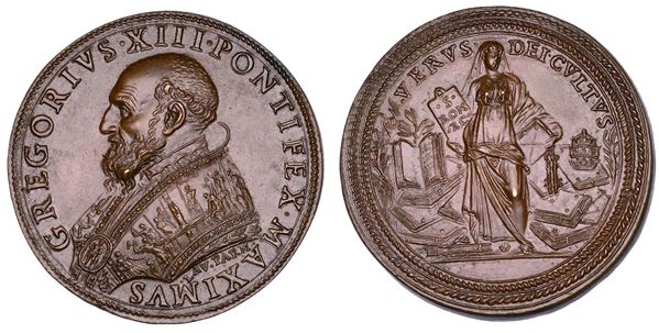 STATO PONTIFICIO. GREGORIO XIII (Ugo Boncompagni), 1572-1585. Medaglia in bronzo s.d. Propagazione della religione cattolica.