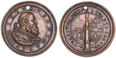 Medaglia in bronzo con busto di Sisto V, Erezione dell'obelisco Flaminio, 1588