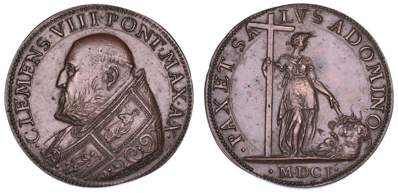 STATO PONTIFICIO. CLEMENTE VIII (Ippolito Aldobrandini), 1592-1605. Medaglia in bronzo 1601/A. X. Trattato di Lione sulla controversia per il Marchesato di Saluzzo.  - Auction Numismatics - Cambi Casa d'Aste