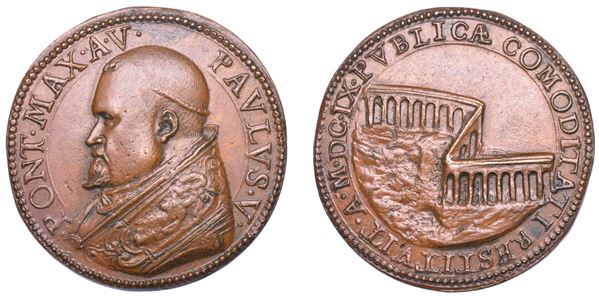 STATO PONTIFICIO. PAOLO V (Camillo Borghese), 1605-1621. Medaglia annuale in bronzo 1609/A. V. L'Acquedotto Paolino.