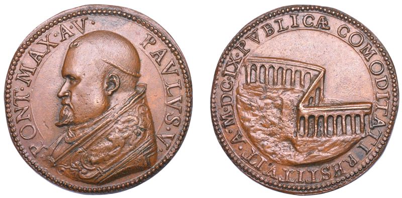 STATO PONTIFICIO. PAOLO V (Camillo Borghese), 1605-1621. Medaglia annuale in bronzo 1609/A. V. L'Acquedotto Paolino.  - Auction Numismatics - Cambi Casa d'Aste