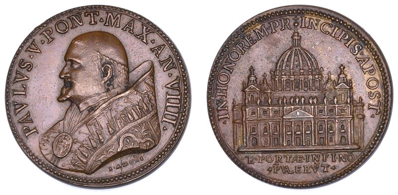 STATO PONTIFICIO. PAOLO V (Camillo Borghese), 1605-1621. Medaglia in bronzo (1613)/A. IX. Completamento della Facciata della Basilica Vaticana.  - Asta Numismatica - Cambi Casa d'Aste