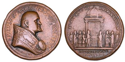 Paolo V (Camillo Borghese), Medaglia in bronzo, Tumulazione delle ossa di S. Agnese e S. Emerenzi...