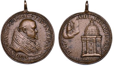 Medaglia in bronzo commemorativa della posa della prima pietra della chiesa di San Carlo al Corso...