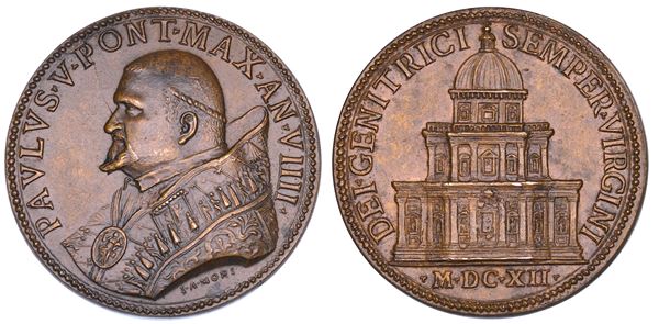 STATO PONTIFICIO. PAOLO V (Camillo Borghese), 1605-1621. Medaglia annuale in bronzo 1612/A. VIIII. Ultimazione della Cappella Paolina in Santa Maria Maggiore a Roma.