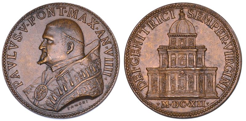 STATO PONTIFICIO. PAOLO V (Camillo Borghese), 1605-1621. Medaglia annuale in bronzo 1612/A. VIIII. Ultimazione della Cappella Paolina in Santa Maria Maggiore a Roma.  - Auction Numismatics - Cambi Casa d'Aste