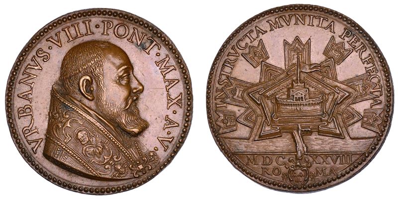STATO PONTIFICIO. URBANO VIII (Maffeo Barberini), 1623-1644. Medaglia annuale in bronzo 1628/A. V. Le nuove Fortificazioni di Castel Sant'Angelo.  - Auction Numismatics - Cambi Casa d'Aste