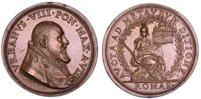 Urbano VIII (Maffeo Barberini), Medaglia annuale in bronzo 1631 - Devoluzione del Ducato di Urbin...