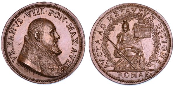 STATO PONTIFICIO. URBANO VIII (Maffeo Barberini), 1623-1644. Medaglia annuale in bronzo 1631/A. VIII. Devoluzione del Ducato di Urbino