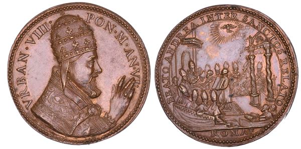 STATO PONTIFICIO. URBANO VIII (Maffeo Barberini), 1623-1644. Medaglia annuale in bronzo 1629/A. VI. Canonizzazione di Andrea Corsini.