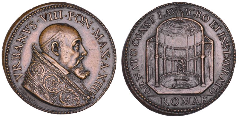 STATO PONTIFICIO. URBANO VIII (Maffeo Barberini), 1623-1644. Medaglia annuale in bronzo 1637/A. XIV. Il battistero Costantiniano nella basilica Lateranense.  - Auction Numismatics - Cambi Casa d'Aste