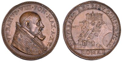 Urbano VIII, Medaglia annuale in bronzo (1638) - Costruzione della villa pontificia di Castel Gan...