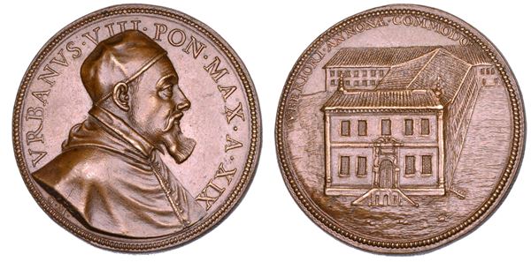STATO PONTIFICIO. URBANO VIII (Maffeo Barberini), 1623-1644. Medaglia annuale in bronzo 1642/A. XIX. I nuovi edifici dell'Annona.