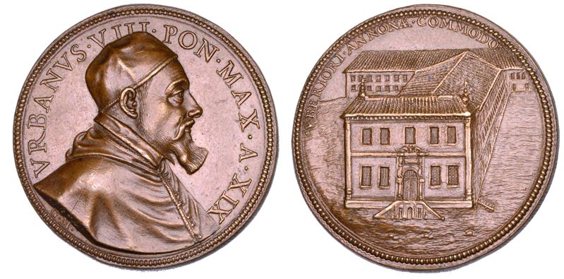 STATO PONTIFICIO. URBANO VIII (Maffeo Barberini), 1623-1644. Medaglia annuale in bronzo 1642/A. XIX. I nuovi edifici dell'Annona.  - Auction Numismatics - Cambi Casa d'Aste