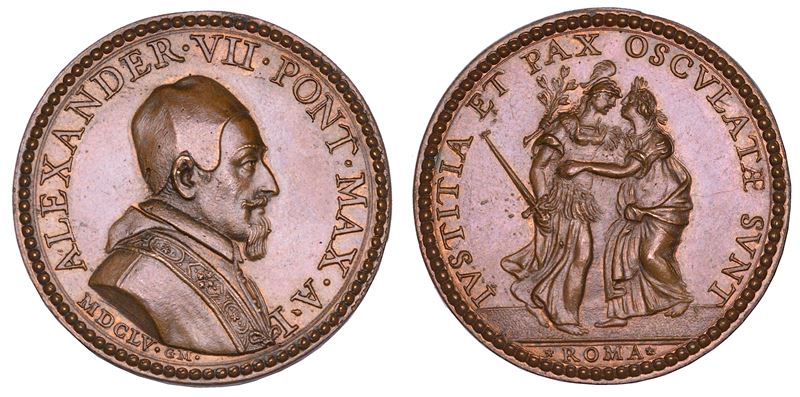 STATO PONTIFICIO. ALESSANDRO VII (Fabio Chigi), 1655-1667. Medaglia in bronzo 1655/A. I. Elezione al Pontificato.  - Asta Numismatica - Cambi Casa d'Aste