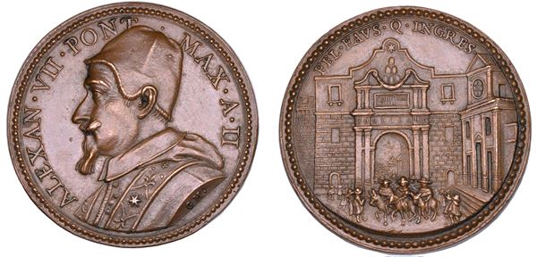 STATO PONTIFICIO. ALESSANDRO VII (Fabio Chigi), 1655-1667. Medaglia in bronzo (1656)/A. II. Visita della Regina Cristina di Svezia.