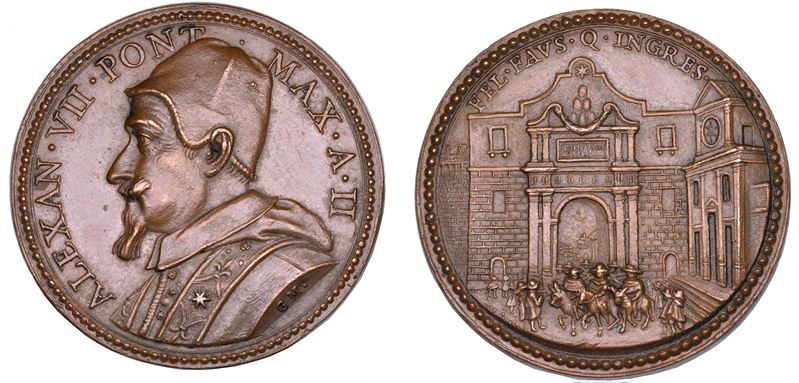 STATO PONTIFICIO. ALESSANDRO VII (Fabio Chigi), 1655-1667. Medaglia in bronzo (1656)/A. II. Visita della Regina Cristina di Svezia.  - Auction Numismatics - Cambi Casa d'Aste