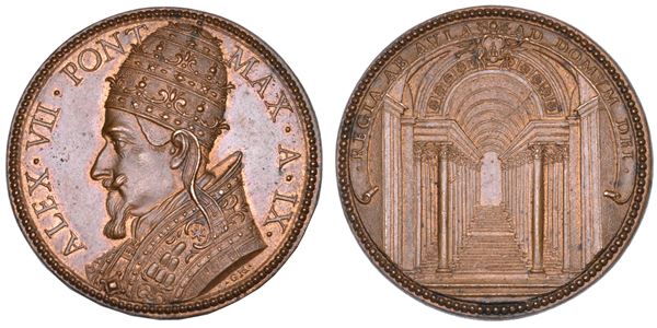 STATO PONTIFICIO. ALESSANDRO VII (Fabio Chigi), 1655-1667. Medaglia in bronzo A. IX (1663-1664). La Scala Regia in Vaticano.