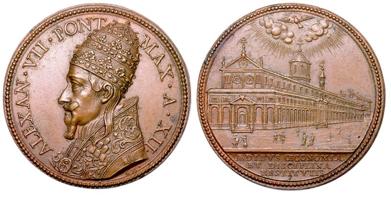STATO PONTIFICIO. ALESSANDRO VII (Fabio Chigi), 1655-1667. Medaglia annuale in bronzo 1666/A. XII. Nuova ala dell'Ospedale Santo Spirito in Sassia a Roma.  - Asta Numismatica - Cambi Casa d'Aste