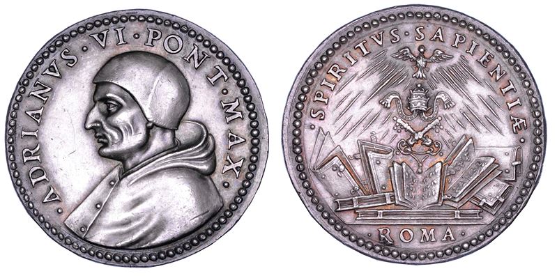 STATO PONTIFICIO. ADRIANO VI (Adriano Florensz), 1522-1523. Medaglia di restituzione in argento. Grande cultura del Pontefice.  - Auction Numismatics - Cambi Casa d'Aste